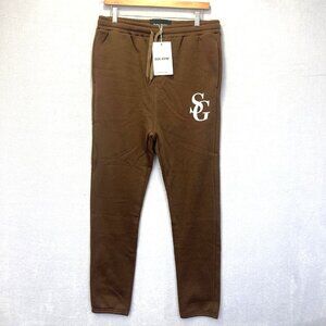 NWT Sol Gym Tapered Fleece Joggers Sweatpants Mens Large L Brown Casual Workout